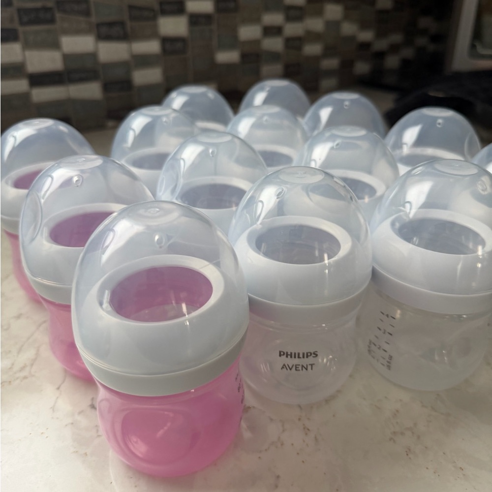 Pink and White Baby Bottles
